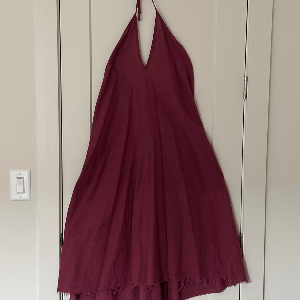 Berry Colored Backless Halter Dress